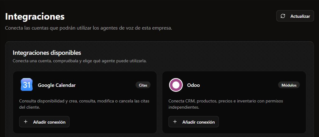 Catálogo real de Altya Voice con Google Calendar y Odoo